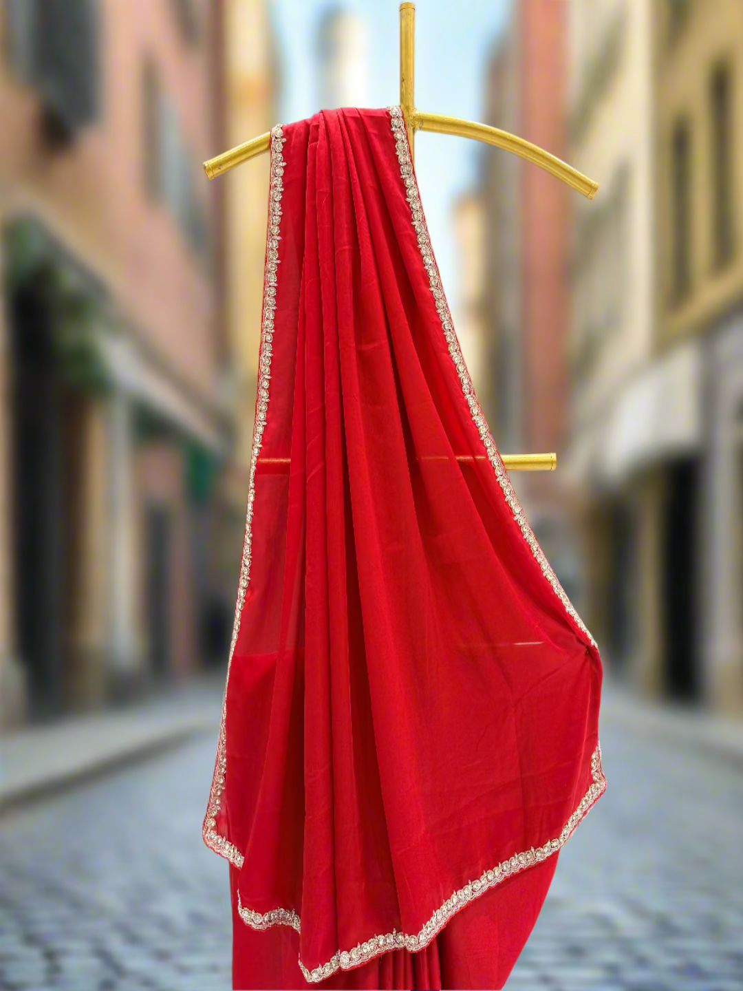 Scarlet Red Crepe Saree