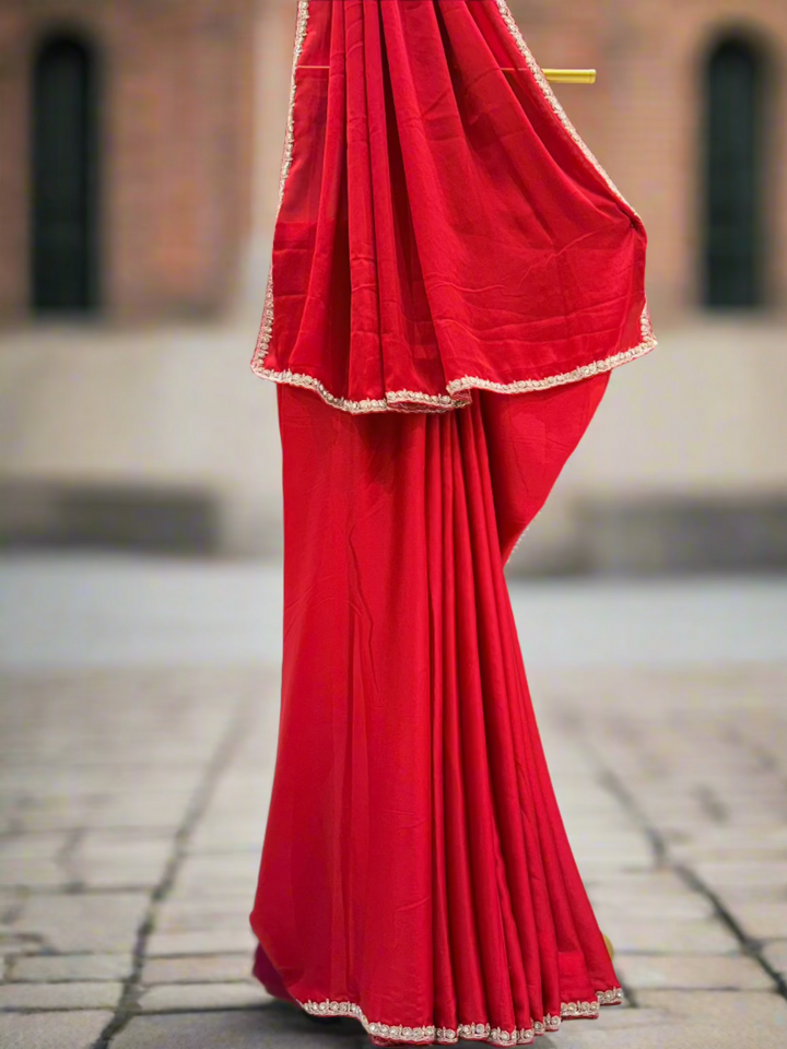 Scarlet Red Crepe Saree