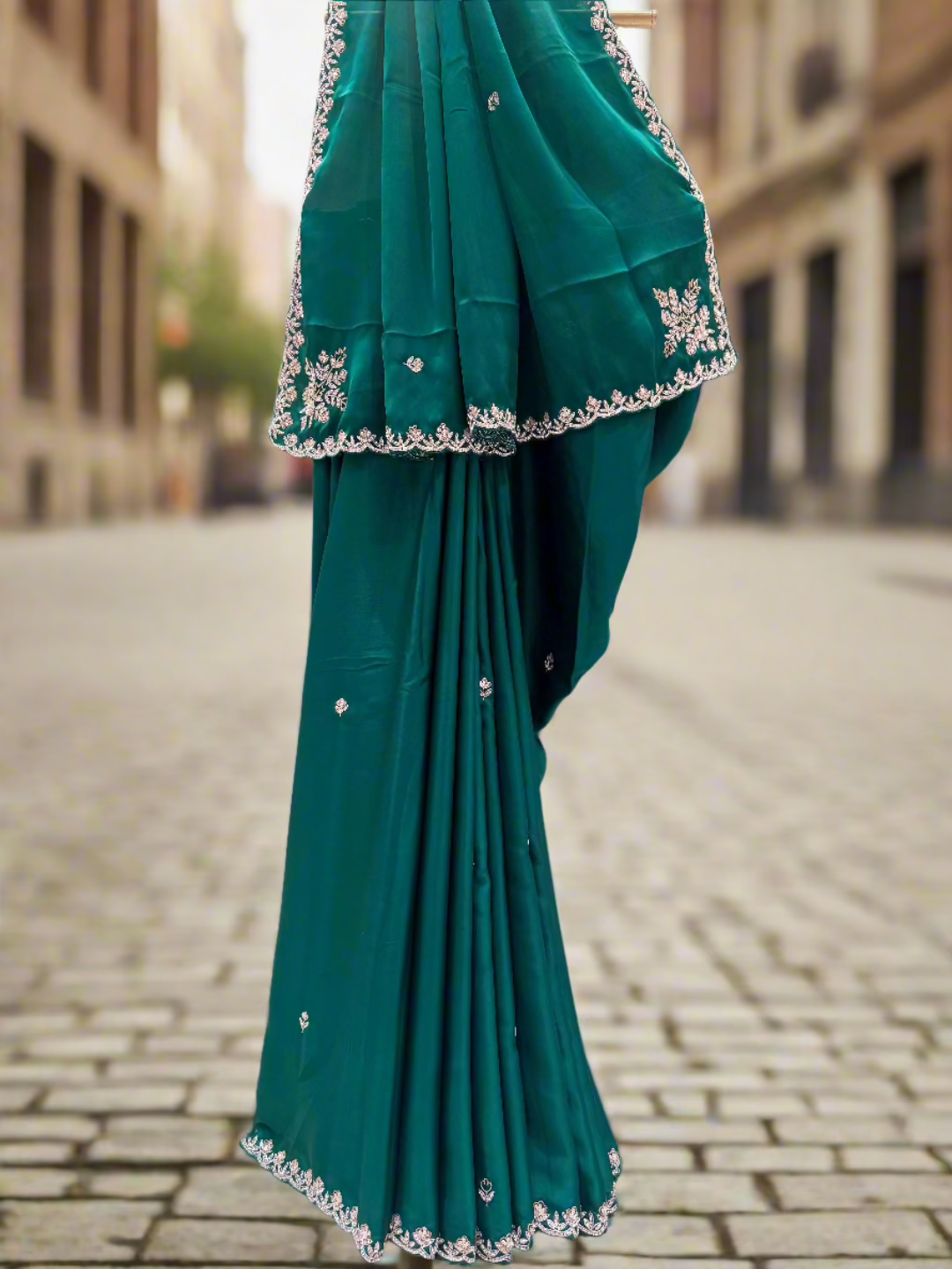 Metallic Green Crepe Saree