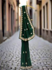 Bottle Green Crepe Embroidered Saree