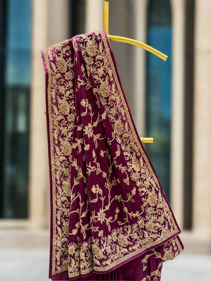 Elegant Wine Crepe Saree