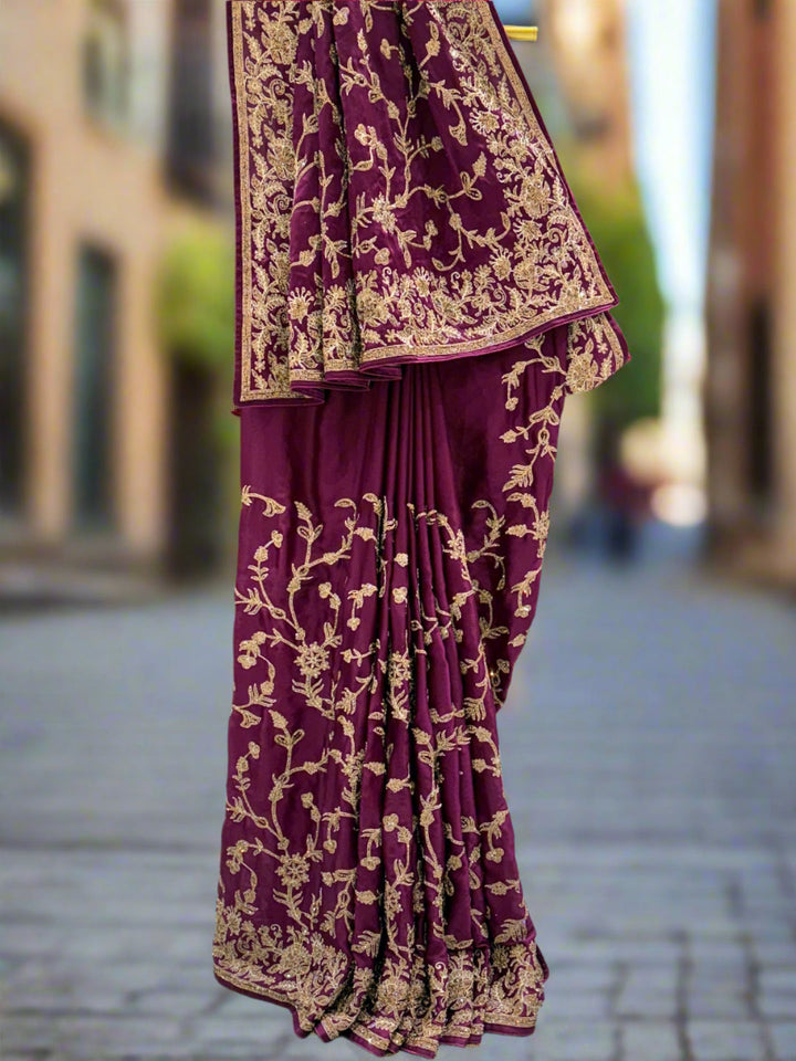 Elegant Wine Crepe Saree