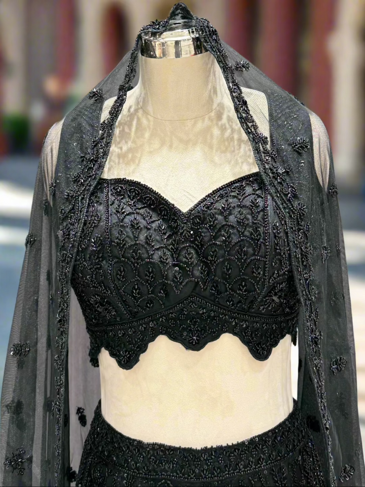 Elegant Black Net Lehenga