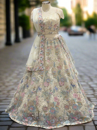 Enchanting Pastel Multi Net Lehenga