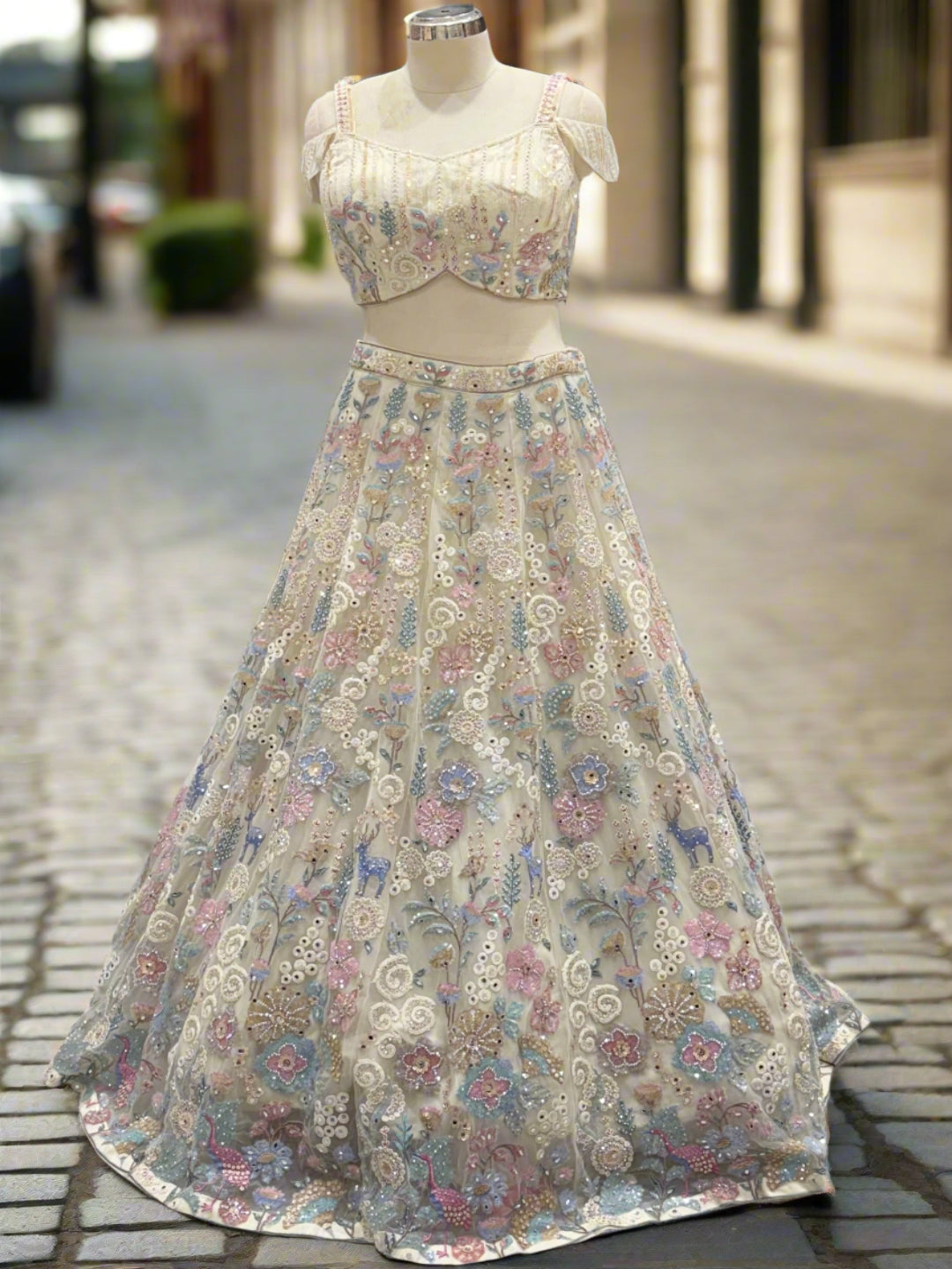 Enchanting Pastel Multi Net Lehenga