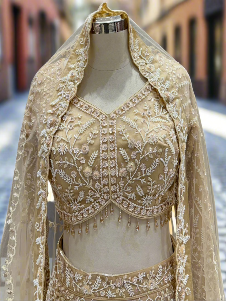 Opulent Golden Net Lehenga