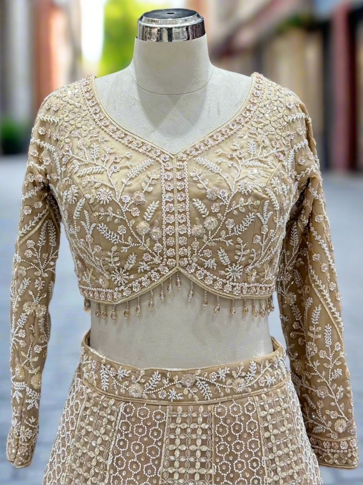 Opulent Golden Net Lehenga