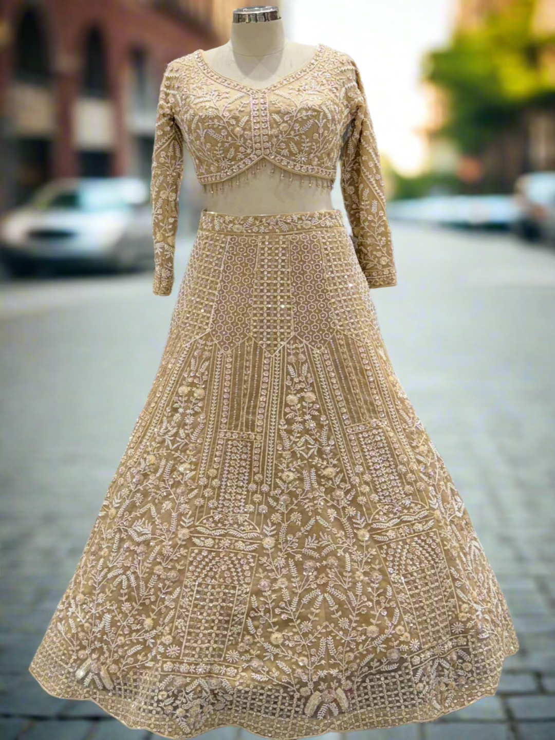 Opulent Golden Net Lehenga