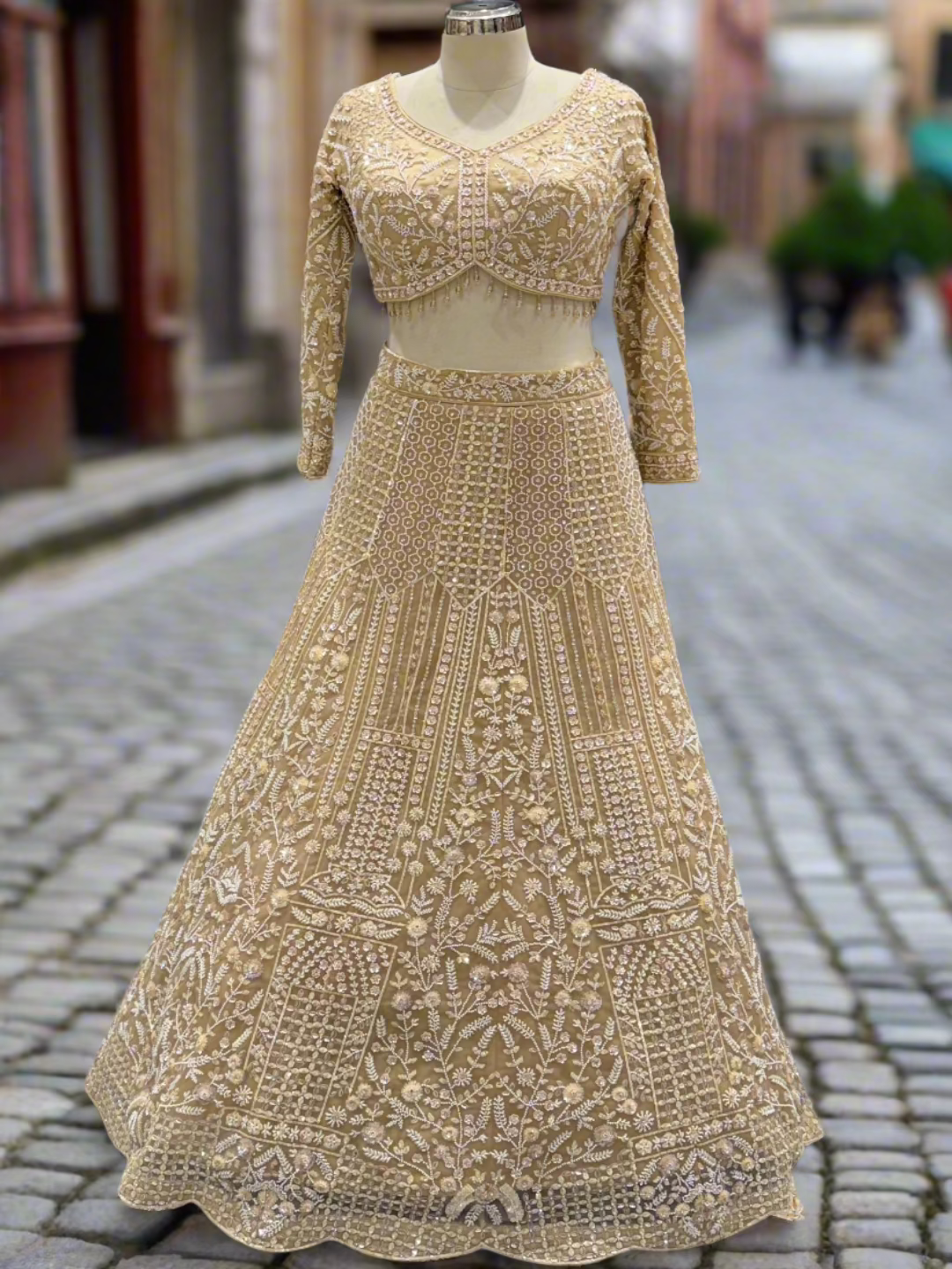 Opulent Golden Net Lehenga