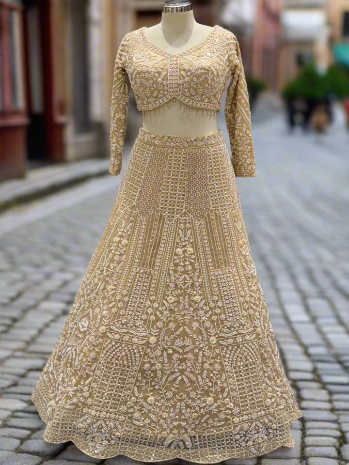 Opulent Golden Net Lehenga