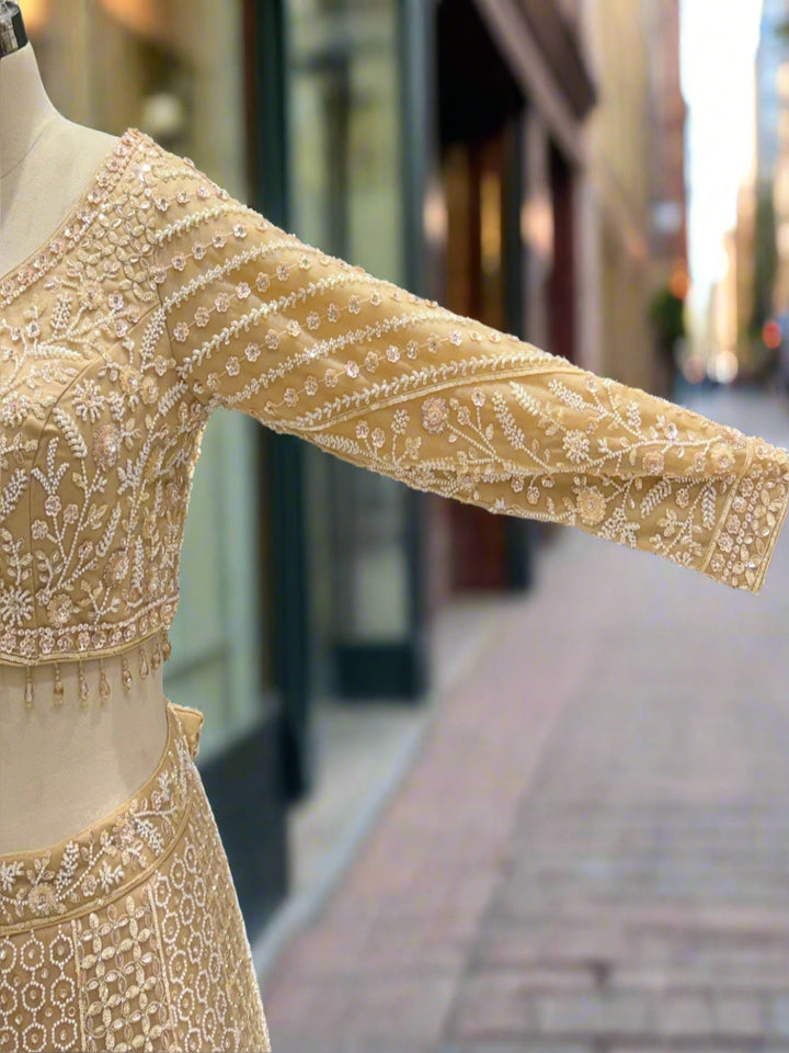 Opulent Golden Net Lehenga