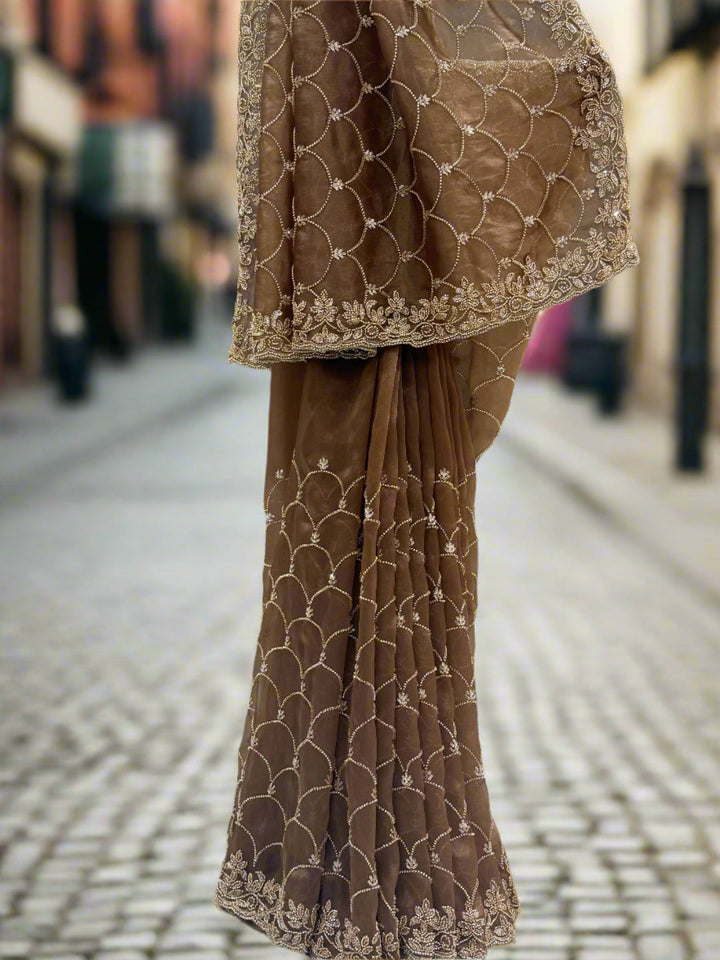 Chic Brown Organza Saree