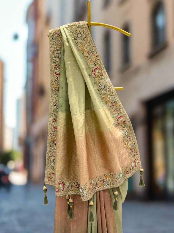 Green Rust Dual-Tone Silk Saree