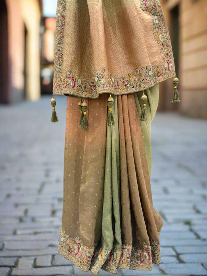 Green Rust Dual-Tone Silk Saree