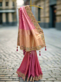 Pink and Gold Silk Saree