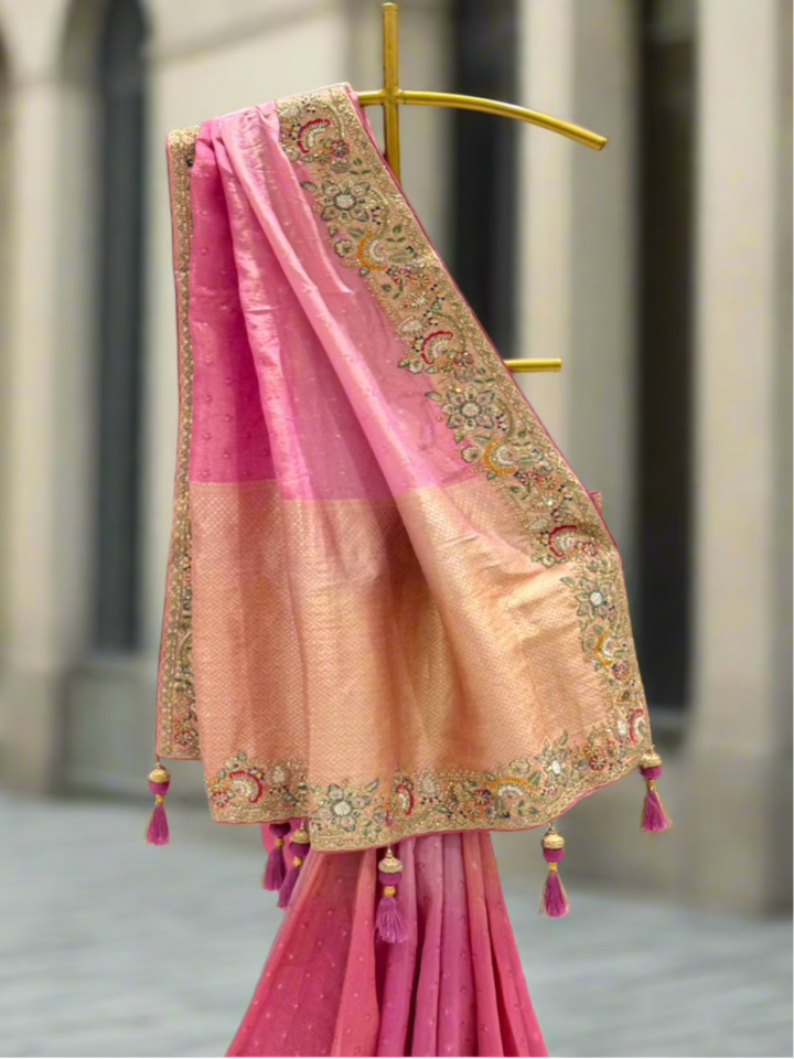 Pink and Gold Silk Saree
