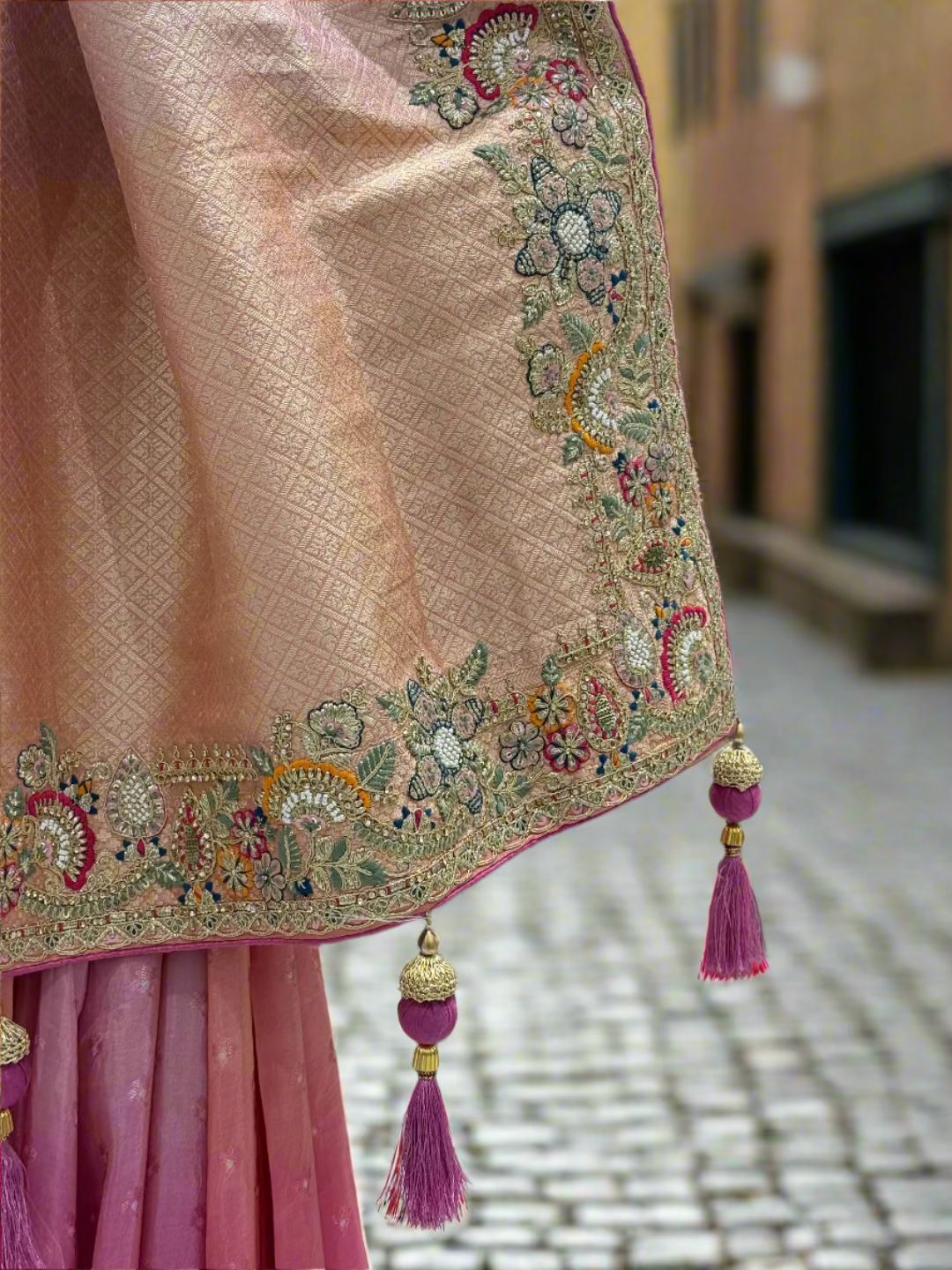 Pink and Gold Silk Saree