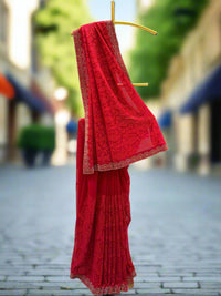 Red Embroidered Georgette Saree