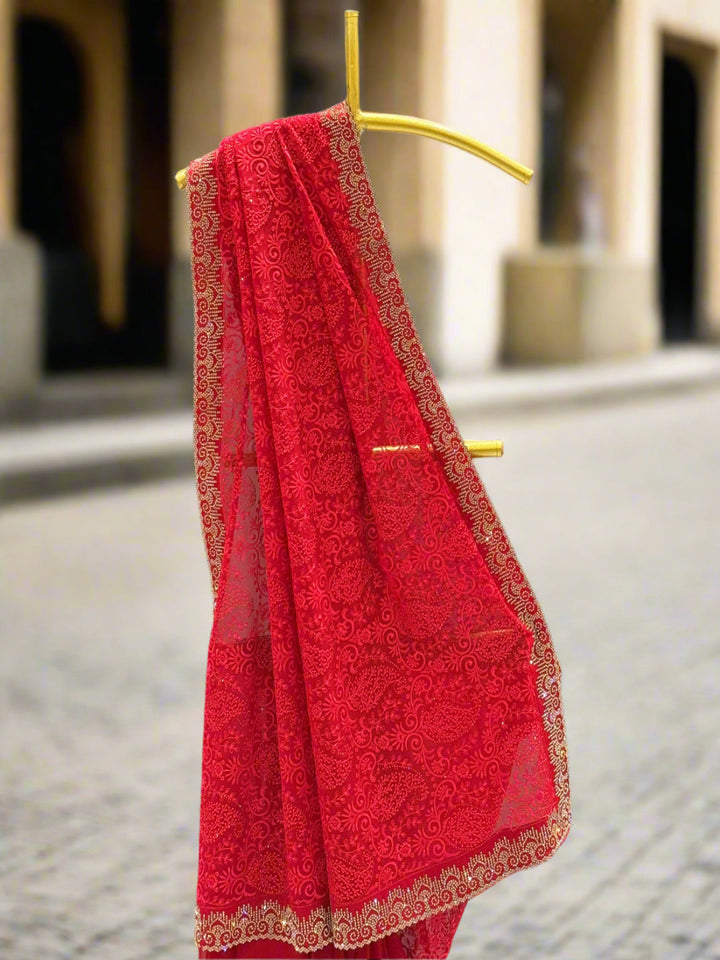 Red Embroidered Georgette Saree
