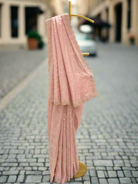 Soft Pink Embroidered Crepe Saree