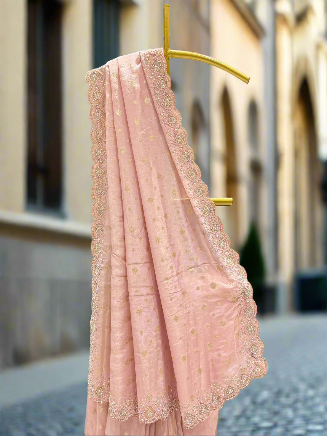 Soft Pink Embroidered Crepe Saree