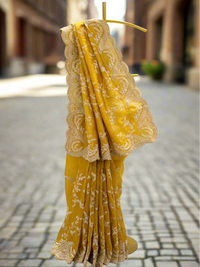 Mustard Yellow Organza Saree