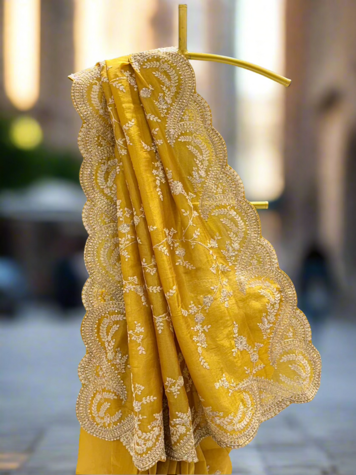 Mustard Yellow Organza Saree