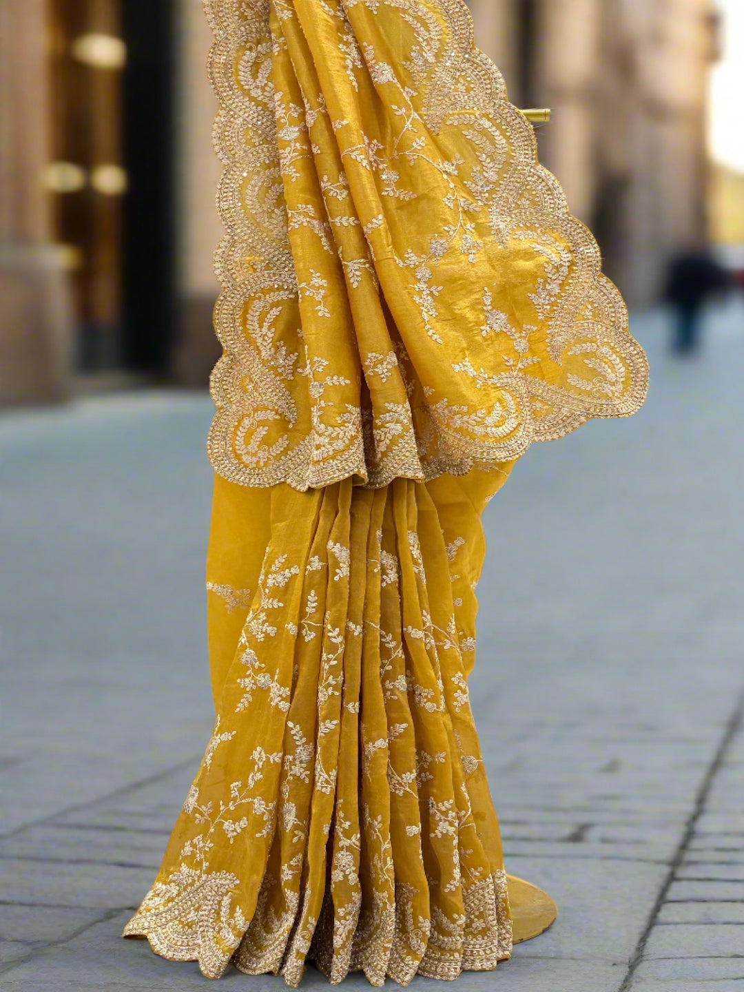 Mustard Yellow Organza Saree