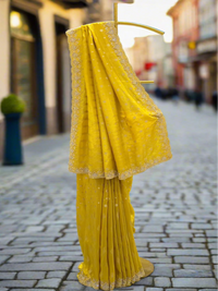 Charming Yellow Crepe Saree