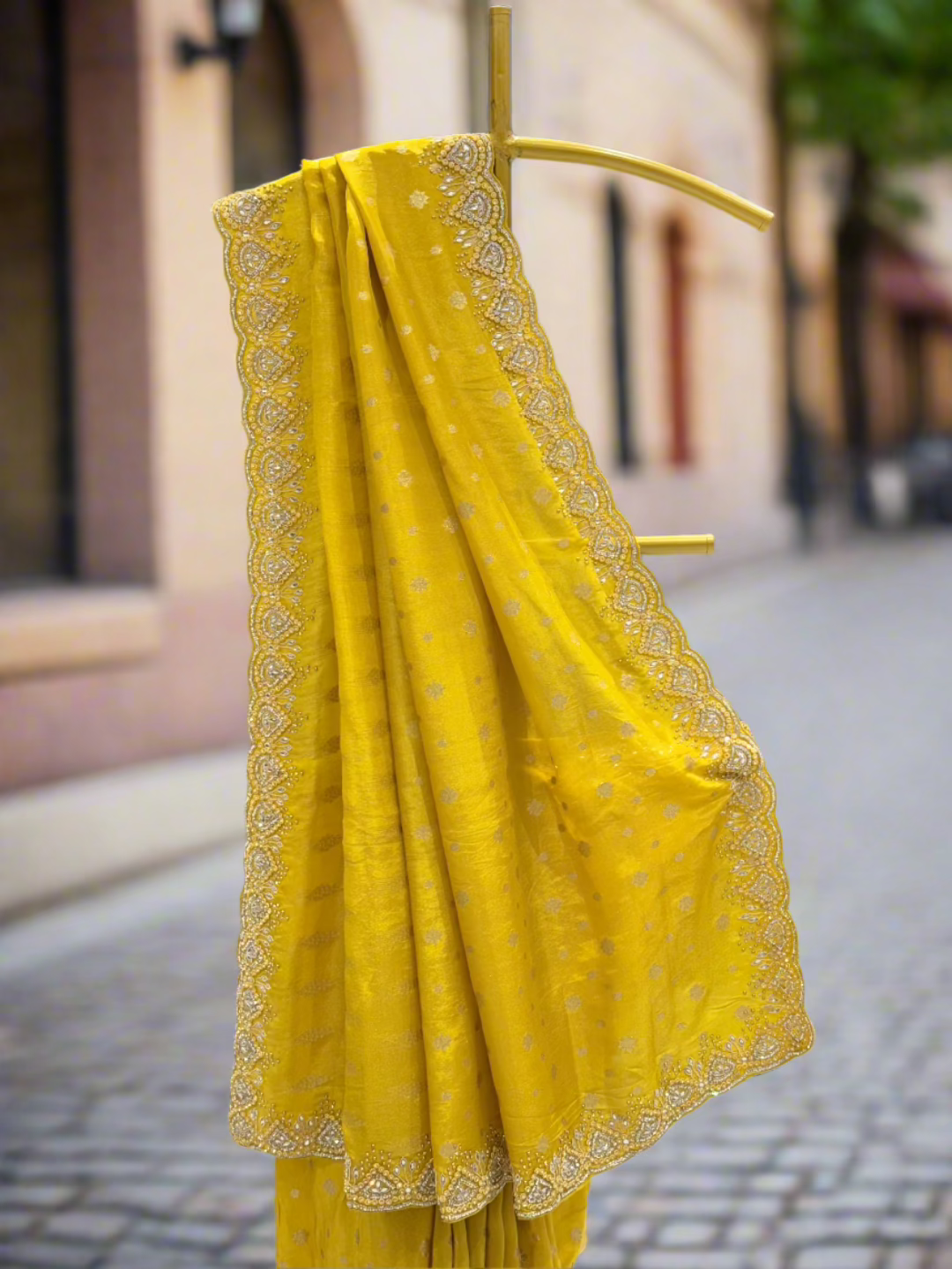 Charming Yellow Crepe Saree