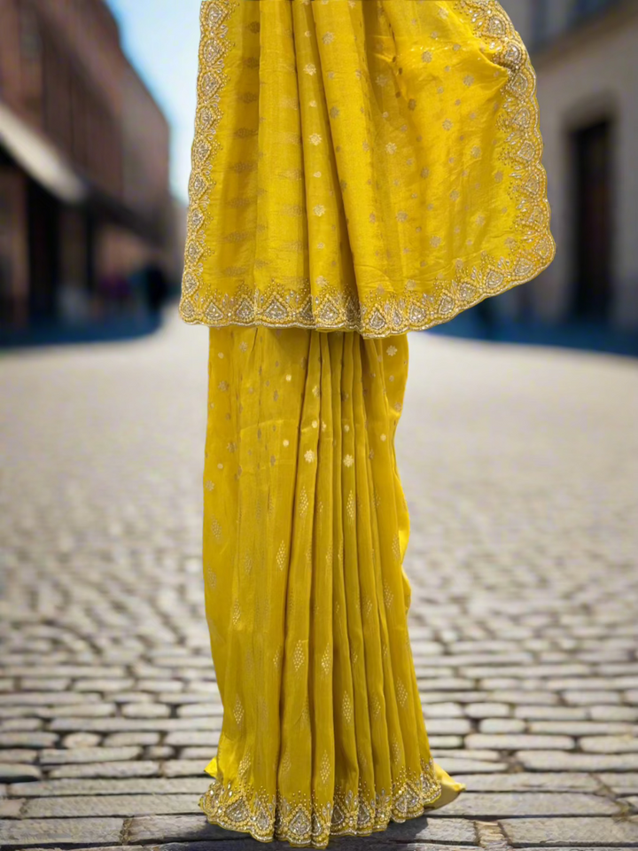 Charming Yellow Crepe Saree