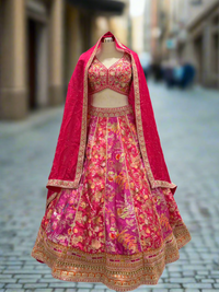 Vibrant Pink Silk Floral Lehenga