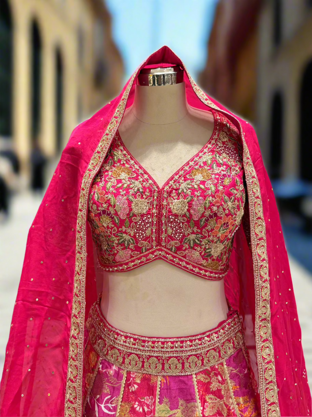 Vibrant Pink Silk Floral Lehenga