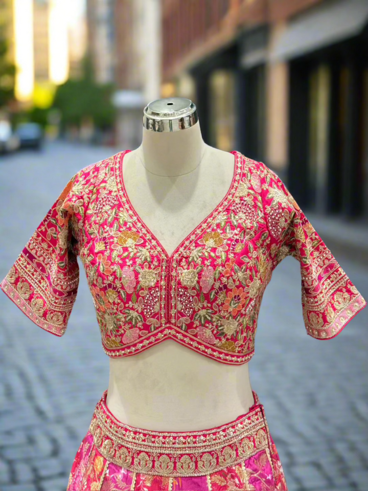 Vibrant Pink Silk Floral Lehenga
