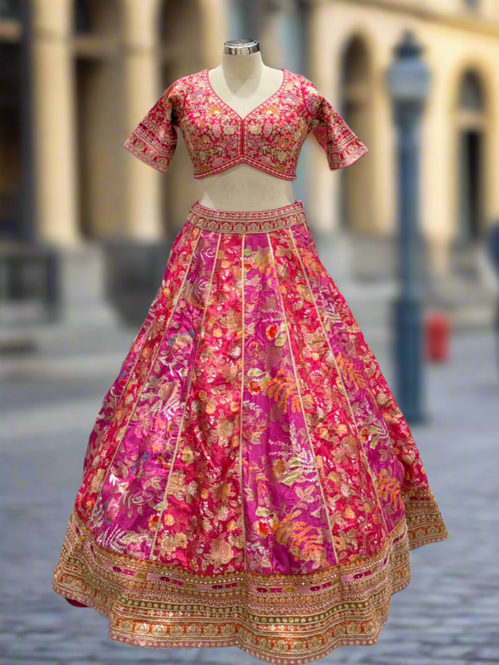 Vibrant Pink Silk Floral Lehenga