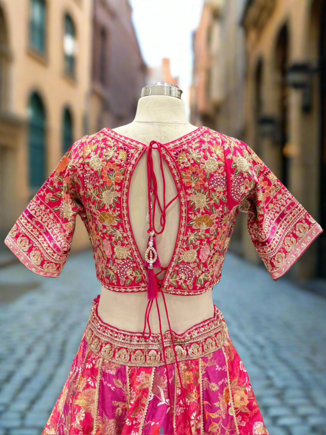 Vibrant Pink Silk Floral Lehenga