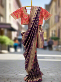 Purple and Red Banarasi Silk Saree