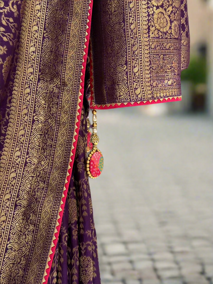 Purple and Red Banarasi Silk Saree