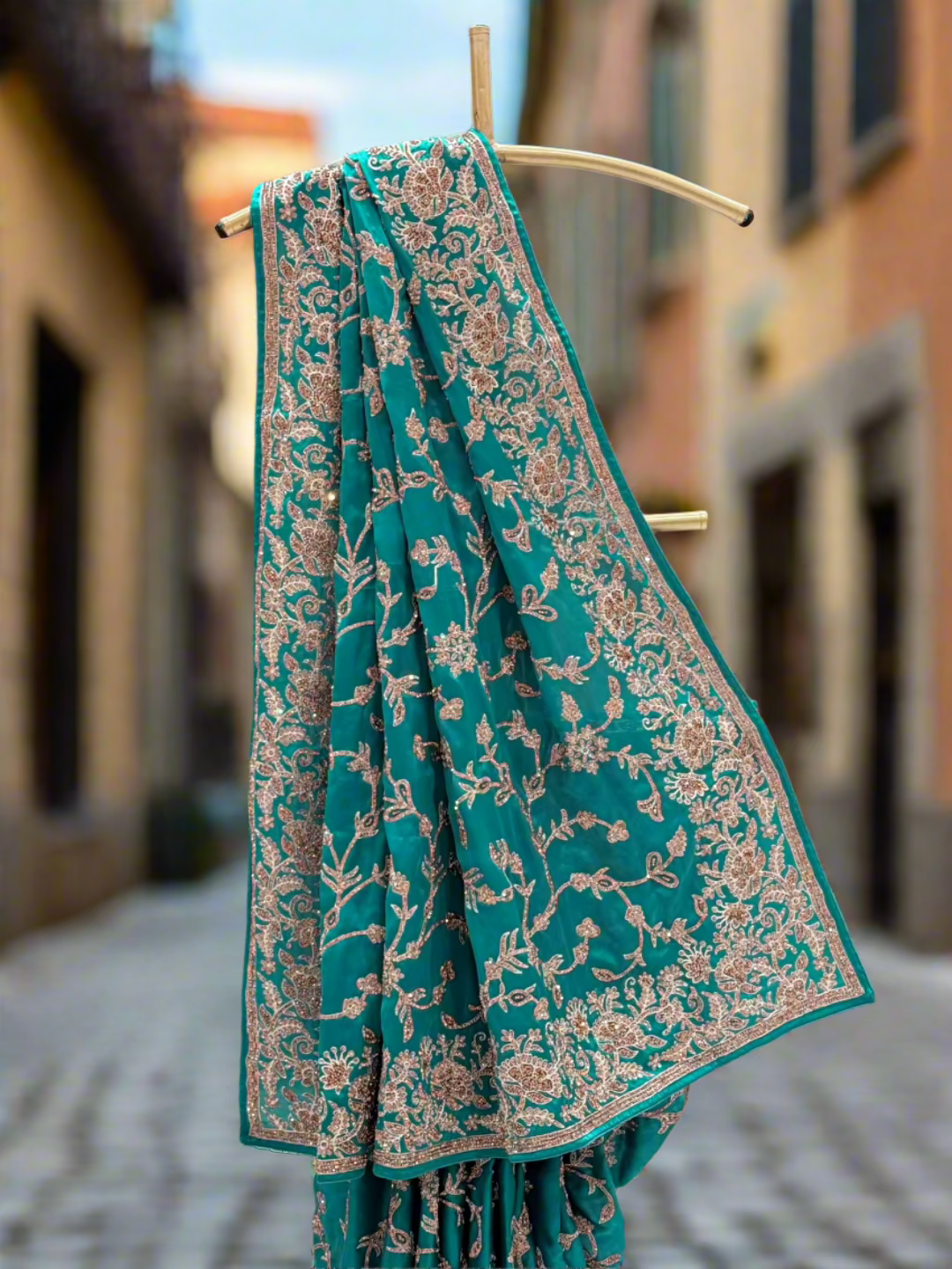 Elegant Teal Green Satin Silk Saree