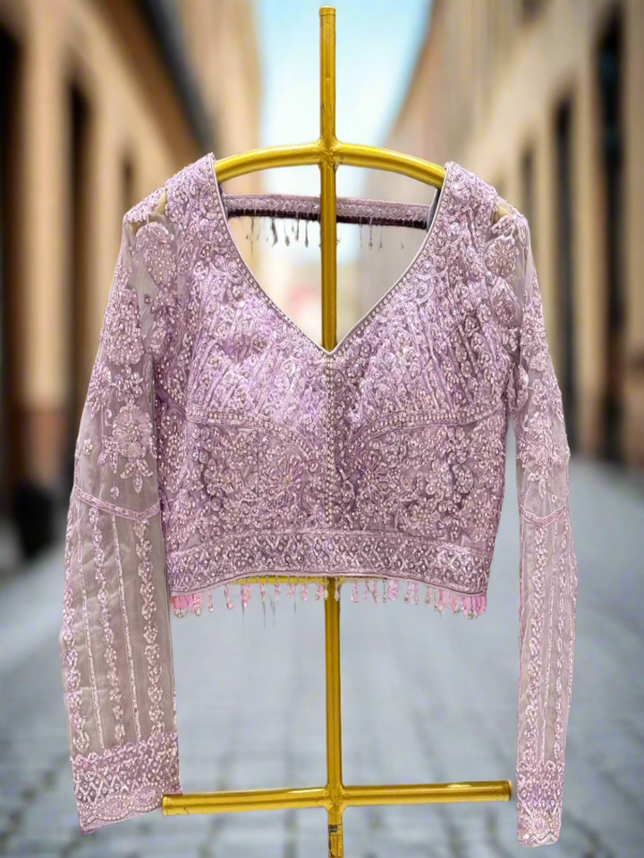 Mauve Embroidered Net Ready-to-Wear Saree
