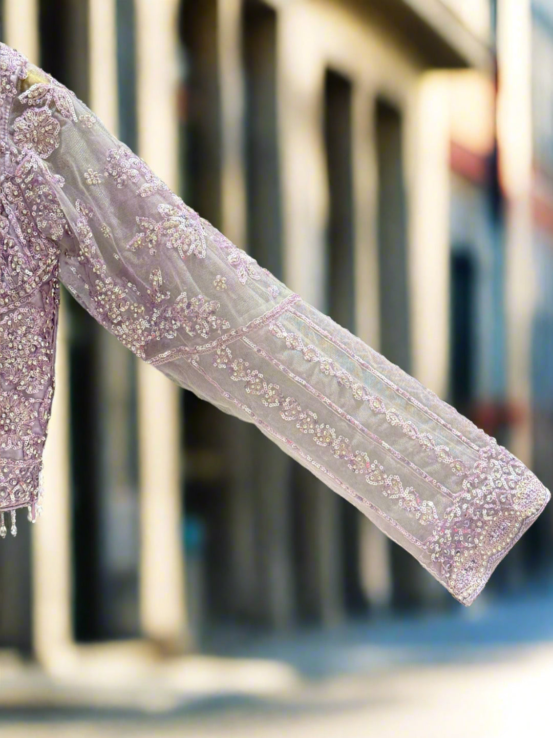 Mauve Embroidered Net Ready-to-Wear Saree