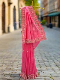 Charming Pink Organza Saree