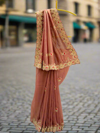 Soft Peach Embroidered Organza Saree