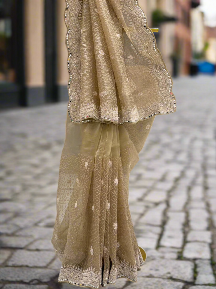 Champagne Gold Organza Saree