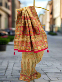 Beige Multi Color Paisley Silk Saree