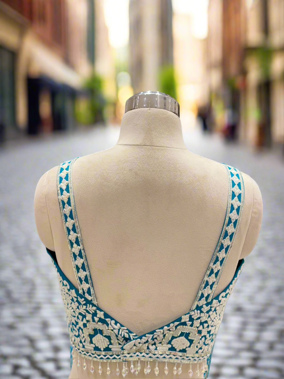 Teal Blue Embroidered Georgette Lehenga