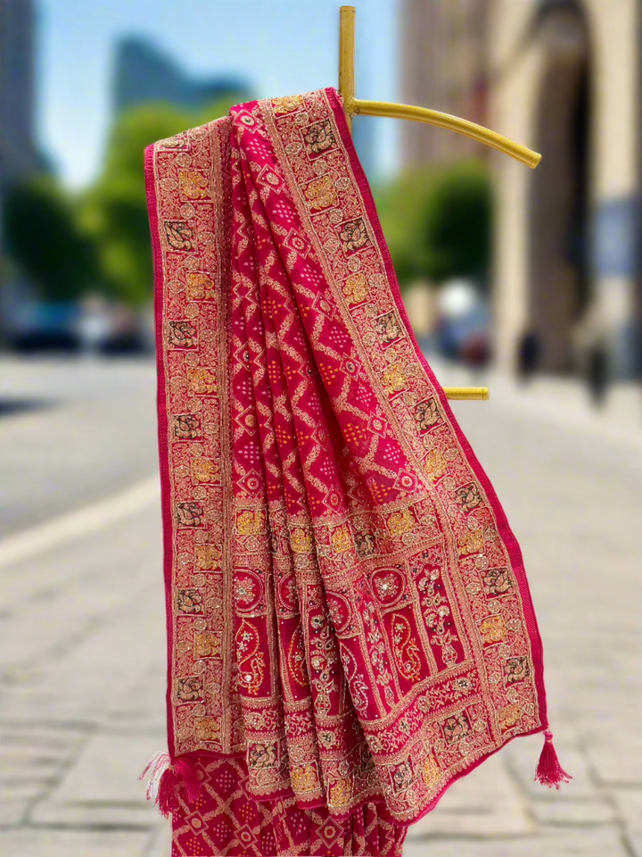 Radiant Red Georgette Saree
