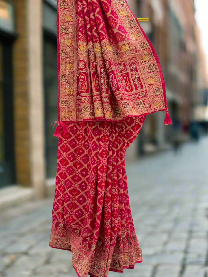 Radiant Red Georgette Saree