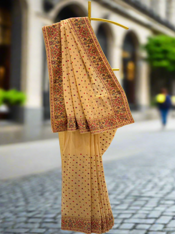 Beige Multicolor Embroidered Georgette Saree