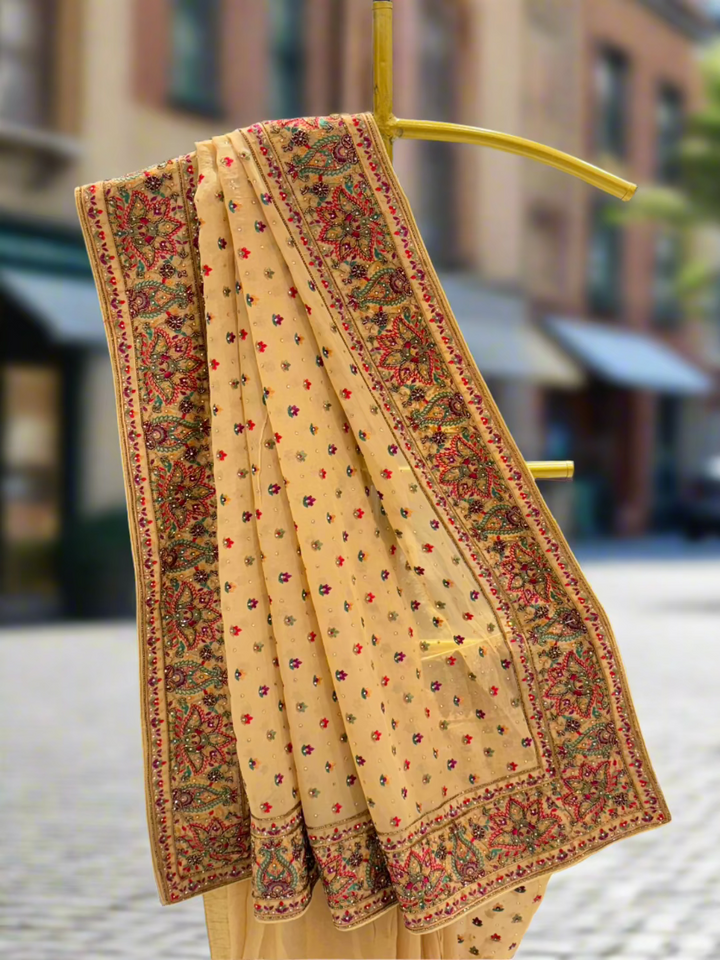 Beige Multicolor Embroidered Georgette Saree